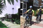 La comisaría de playa de Salou y dos agentes en bicicleta.