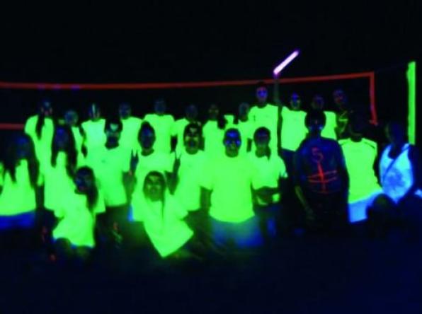 First championship in Salou beach volleyball night with neon lights