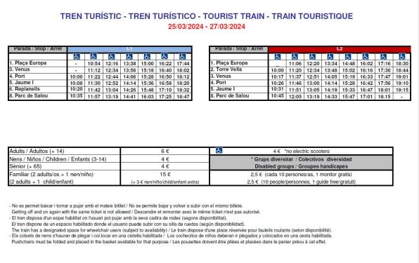 Horaris i preus del tren turístic de Salou Setmana Santa 2024