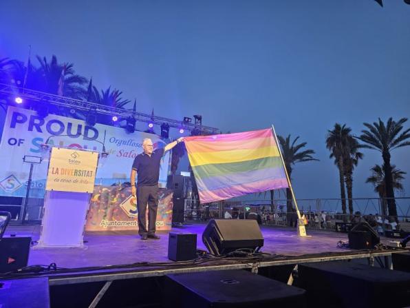 Pere Granados Places the Rainbow Flag on the Proud of Salou Stage